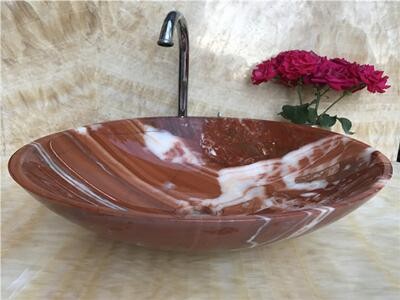 WPB0106 Red Marble Basin Sink Oval Countertop Basin With Overflow