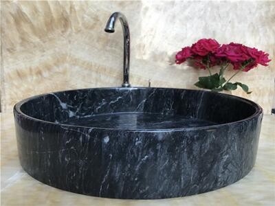 WPB0110 Black Countertop Vanity Unit Natural Nero Marquina Round Basin