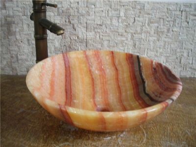 WPB0114 Natural Orange Onyx Oval Stone Small Vessel Sink