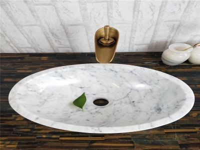 WPB0116 White Carrara Marble Basin Small Oval Countertop Basin