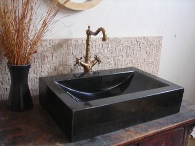 WPB0123 Rectangle Black Granite Stone Wash Basin