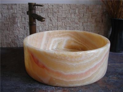 WPB0127 Stone Wash Basin For Bathroom Natural Onyx Yellow Stone Round Basin