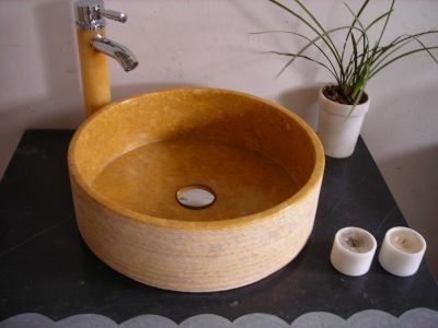 WPB0134 Yellow Marble Natural Stone Small Round Basin In Bathroom