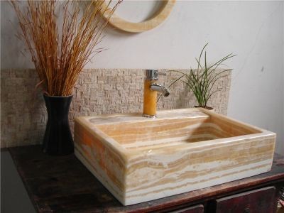 WPB0136 Rectangular Countertop Basin With Overflow Yellow Onyx Basin Wash