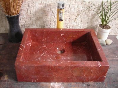 WPB0137 Natural Red Pink Stone Vessel Sink Rectangular Washroom Basins