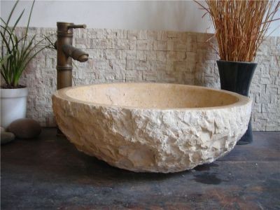 WPB0142 Natural Marble Round Stone Basin Cream Marfil Basin