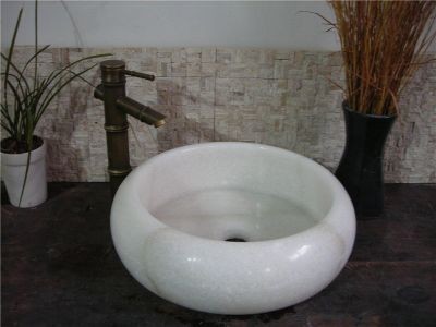 WPB0144 Natural Marble Stone White Round Countertop Basin