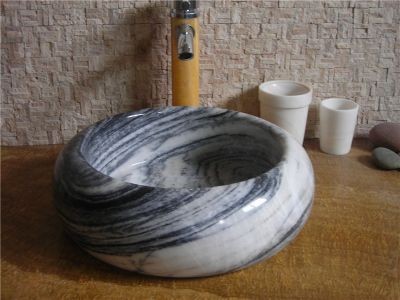 WPB0153 Round Marble Basin With White And Black Stone Veins Basins