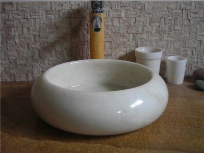 WPB0154 Natural White Round Marble Sink Mounted On Vanity Top