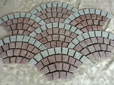 WP-MBP029 Porphyry Red and White Meshed Back Granite Pavers Cobblestone on Mesh