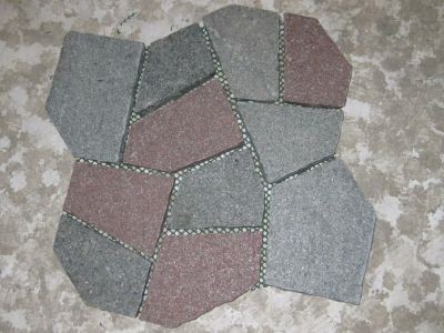 WP-MBP054 Grey Red Porphyry Paving Stone On Mesh For Garden Square Construction