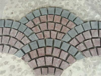 WP-MBP034 Meshed Back Granite Pavers and Fan Shape Cobblestone G654 Red Porphyry