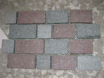 WP-MBP059 Red Porphyry And Grey Porphyry Cobble Stone Back Mesh Landscape Paving