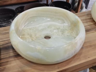 WPB199 Crystal White Onyx Round Wash Basin