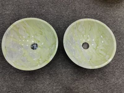 WPB204 Green Marble Onyx Double Round Basins For Vanity Top