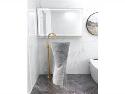 WP-PDS16 Grey Marble Stone Round Pedestal Bathroom Sink