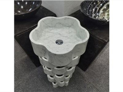 WP-PDS22 White Marble Pedestal Sink Flower Shape Design Custom Made