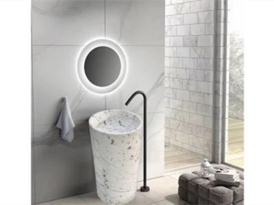 WP-PDS23 Bathroom Vanity That Fits Around A Pedestal Sink In White Round Marble