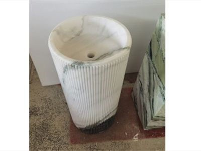 WP-PDS26 White Marble Pedestal Sink Round Shape