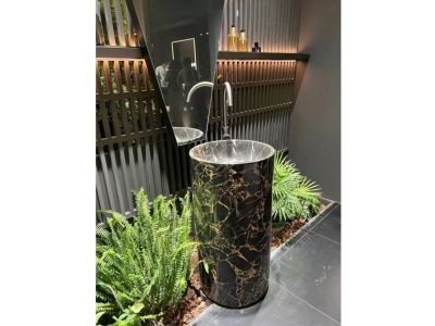 WP-PDS35 Golden Portoro Black Marble Small Washroom Sink Pedestal