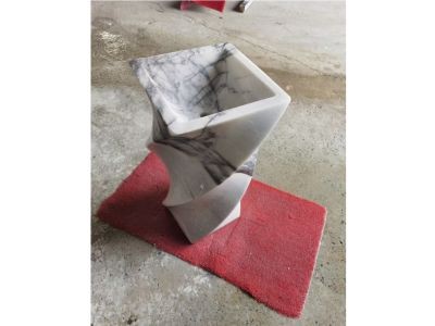 WP-PDS38 Customized Shape White Marble Freestanding Sink Square Pedestal Sink