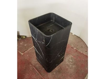 WP-PDS55 Black Marquina Marble Modern Square Pedestal Bathroom Sink