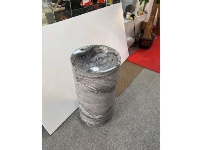 WP-PDS68 Cloakroom Corner Basin And Pedestal Natural Grey Marble Made