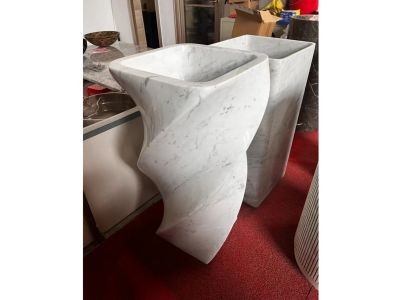 WP-PDS69 DIY Customized White Marble Small Cloakroom Basin And Pedestal