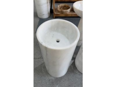 WP-PDS79 Dolomite White Marble Classic Round Pedestal Sink