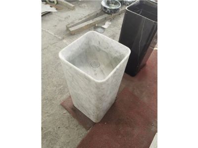 WP-PDS88 Bianco Carrara Marble Corner Wash Basin With Square Pedestal