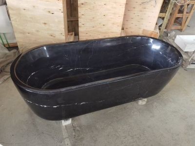 WPBT014 Stable Quality Natural Black Marble  Durable Bathtub Freestanding Stone