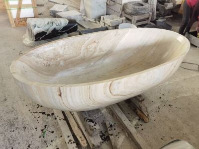 WPBT017 Simple Freestanding Stone Light Cream Marble Bathtub for Bathroom