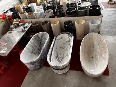 WPBT023 Hot Sale Indoor Used Natural Stone Bathtubs Solid Freestanding Marble