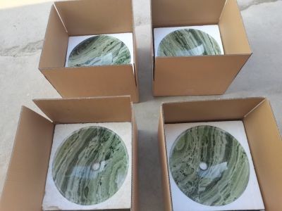 WPB172 Wholesale Panda Green Marble Round Stone Basin On Countertop