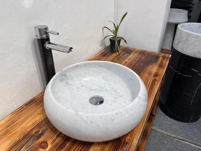 WPB173 Bianco Carrara White Marble Round Bowl Vessel Basin