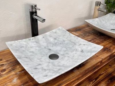 WPB178 Natural Marble White Single Sink Vanity Basin