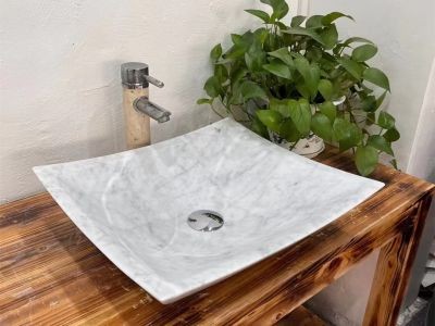 WPB179 Carrara White Stone Wash Basin Vessel Sink On Vanity Top