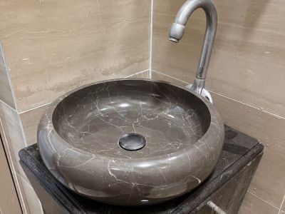 WPB197 Grey Marble Made Round Bowl Stone Basin On Countertop