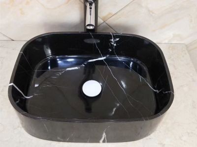 WPB205 Nero Marquina Black Marble Rectangle Wash Basin On Vanitytop