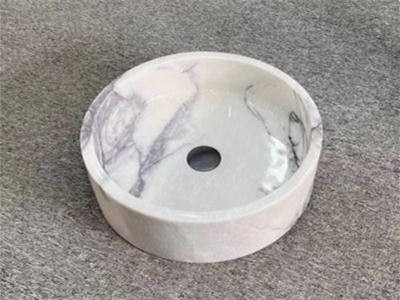 WPB206 Natural White Marble Round Stone Basin Vessel Sink