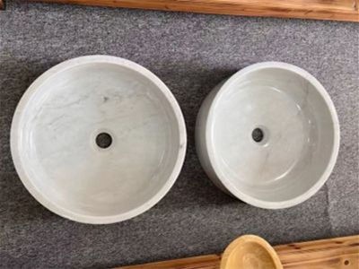 WPB214 High Quality Oriental White Marble Round Wash Basins On Vanitytops