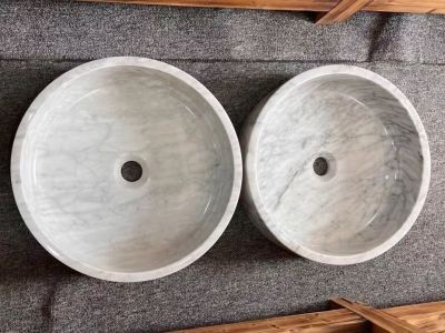 WPB215 Classic Marble Wash Basin Carrara White Round Basins For High End Decorat