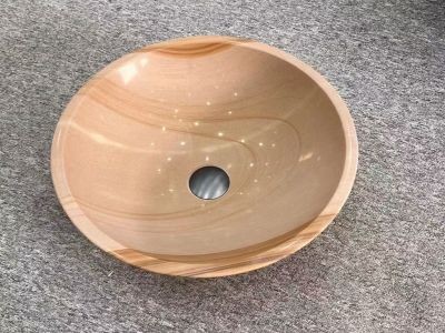 WPB216 Durable Use Stone Wash Basin Beige Wooden Marble Round Basins