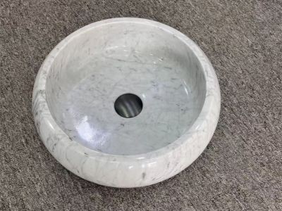 WPB220 White Carrara Marble Round Small Wash Basins Stone