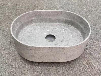 WPB222 Cinderella Grey Marble Stone Wash Basins Oval Round Sinks Made In China