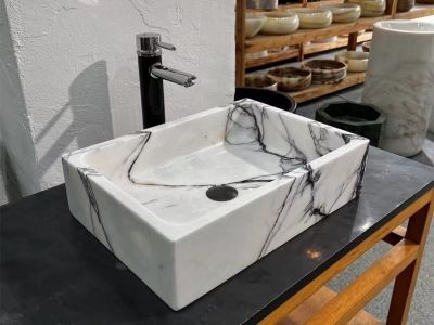 WPB245 Modern Sink White Marble Rectangular Wash Basin For Bathroom Shower Room