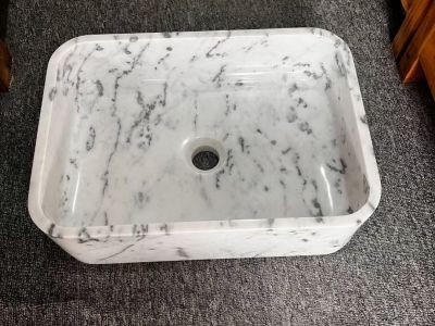 WPB252 Snow Flake White Marble Rectangular Stone Basins For Hand Wash