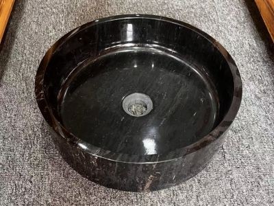 WPB253 Black Marble Bathroom Round Large Wash Basins For Sale