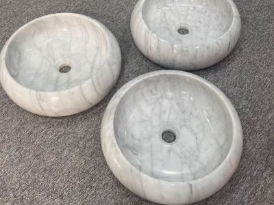 WPB256 Wholesale White Marble Small Round Stone Basins For Small Corner Supply