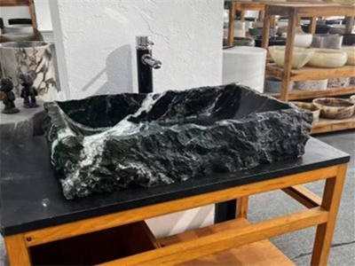 WPB260 Stylish Solid Surface Rectangular  Black Stone Rock Basin Solid Surface